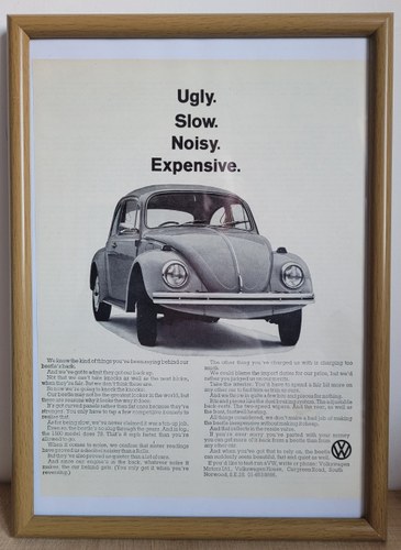 1990 Original 1968 Volkswagen Beetle Framed Advert For Sale