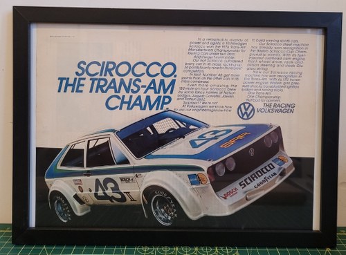 1988 Original 1977 Volkswagen Scirocco Framed Advert For Sale