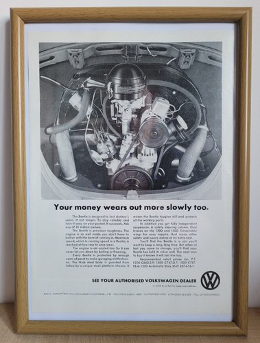 Original 1968 VW Beetle Framed Advert For Sale