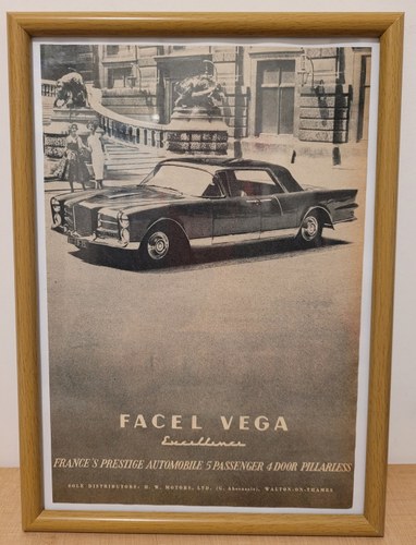 1989 Original 1959 Facel Vega Framed Advert For Sale
