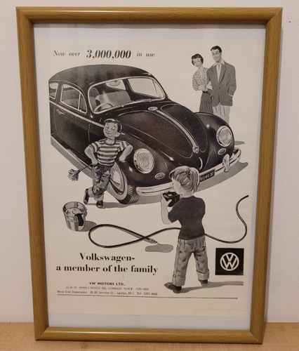 1960 Original 1959 VW Beetle Framed Advert For Sale