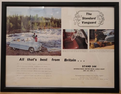 1987 Original 1952 Standard Vanguard Framed Advert For Sale