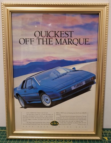 1990 Original 1987 Lotus Esprit Turbo Framed Advert For Sale