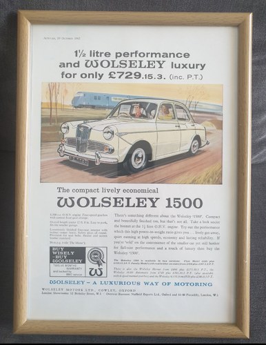 1962 Wolseley 1500 Framed Advert Original  VENDUTO
