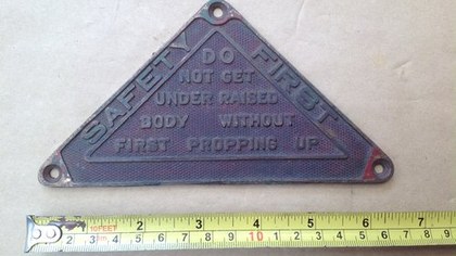 Vintage Lorry 'safety First' Brass 6" Triangle - Tipper back