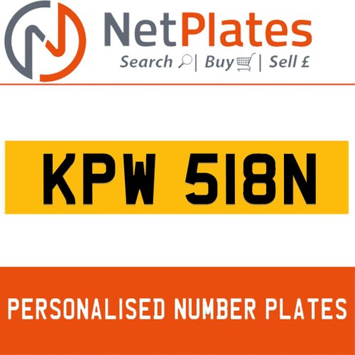 KPW 518N PERSONALISED PRIVATE CHERISHED DVLA NUMBER PLATE For Sale