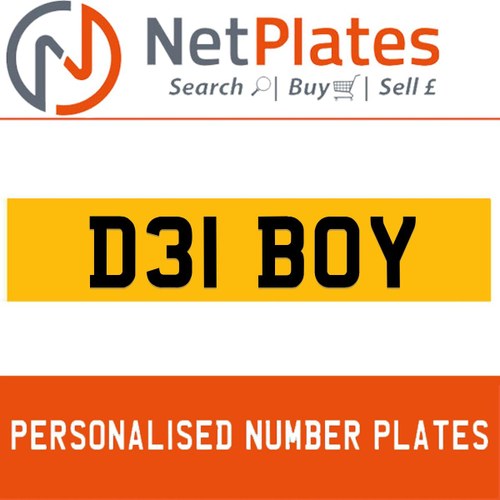 D31 BOY PERSONALISED PRIVATE CHERISHED DVLA NUMBER PLATE For Sale
