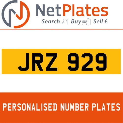 JRZ 929 PERSONALISED PRIVATE CHERISHED DVLA NUMBER PLATE For Sale