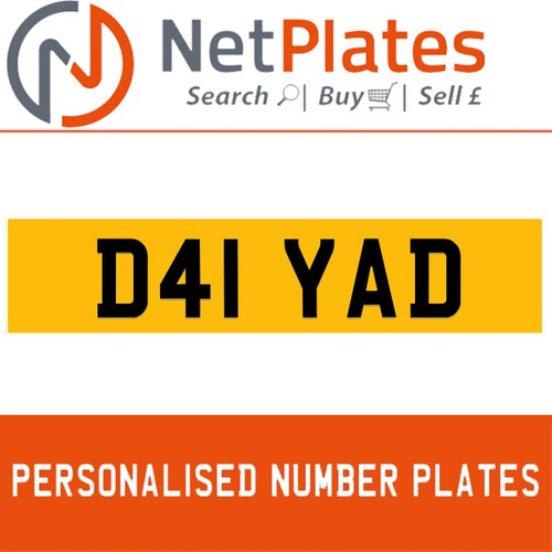 D41 YAD PERSONALISED PRIVATE CHERISHED DVLA NUMBER PLATE In vendita