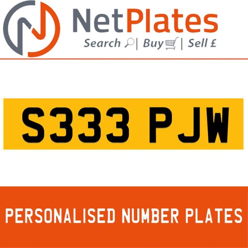 S333 PJW PERSONALISED PRIVATE CHERISHED DVLA NUMBER PLATE In vendita