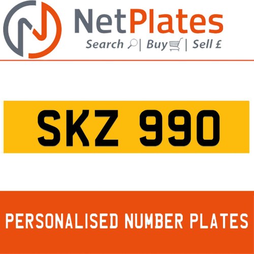 SKZ 990 PERSONALISED PRIVATE CHERISHED DVLA NUMBER PLATE For Sale
