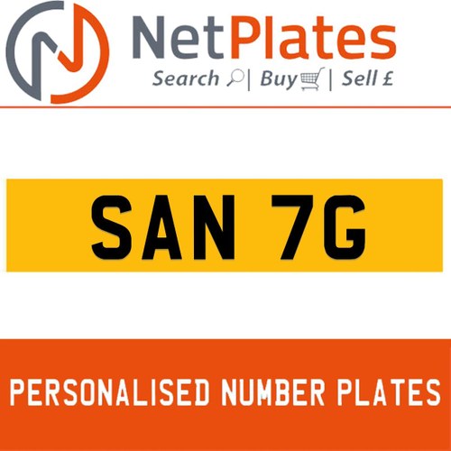 SAN 7G PERSONALISED PRIVATE CHERISHED DVLA NUMBER PLATE In vendita