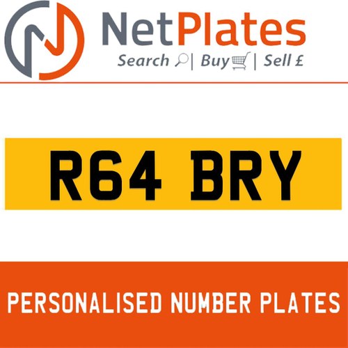 R64 BRY PERSONALISED PRIVATE CHERISHED DVLA NUMBER PLATE For Sale