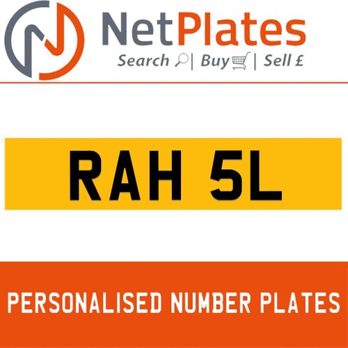 RAH 5L PERSONALISED PRIVATE CHERISHED DVLA NUMBER PLATE For Sale
