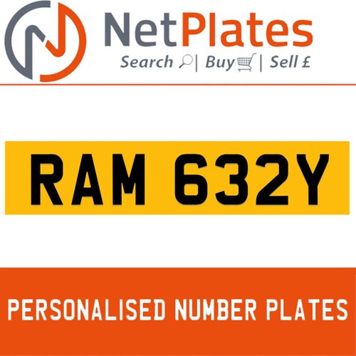 RAM 632Y PERSONALISED PRIVATE CHERISHED DVLA NUMBER PLATE In vendita