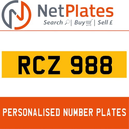 RCZ 988 PERSONALISED PRIVATE CHERISHED DVLA NUMBER PLATE For Sale