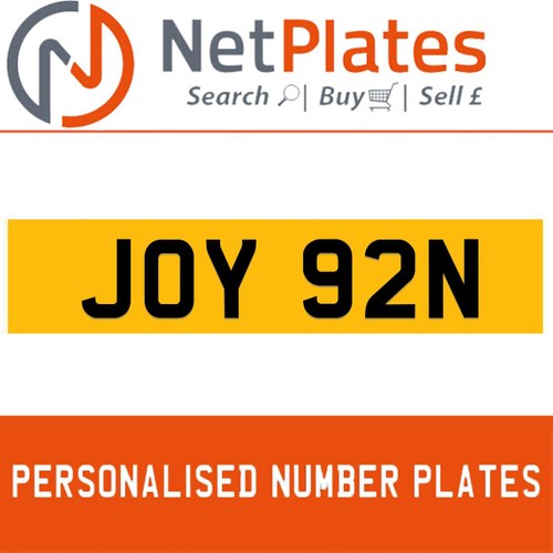 JOY 92N PERSONALISED PRIVATE CHERISHED DVLA NUMBER PLATE For Sale
