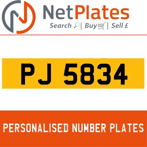 PJ 5834 PERSONALISED PRIVATE CHERISHED DVLA NUMBER PLATE In vendita