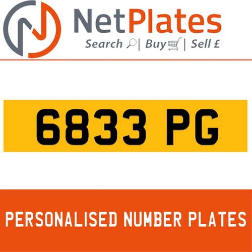 6833 PG PERSONALISED PRIVATE CHERISHED DVLA NUMBER PLATE For Sale