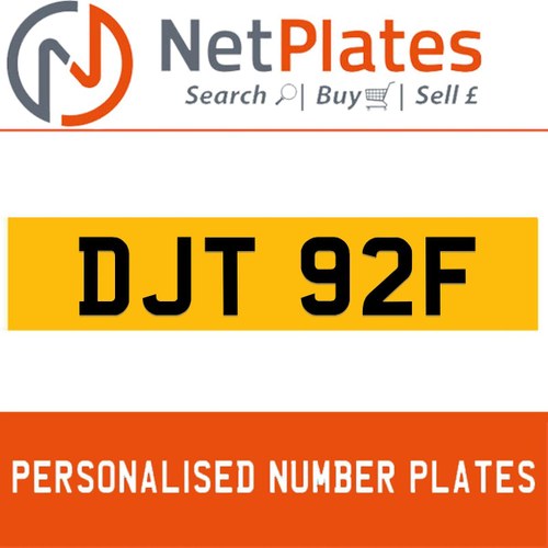 DJT 92F PERSONALISED PRIVATE CHERISHED DVLA NUMBER PLATE For Sale