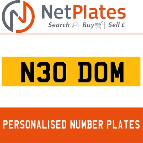 N30 DOM PERSONALISED PRIVATE CHERISHED DVLA NUMBER PLATE In vendita