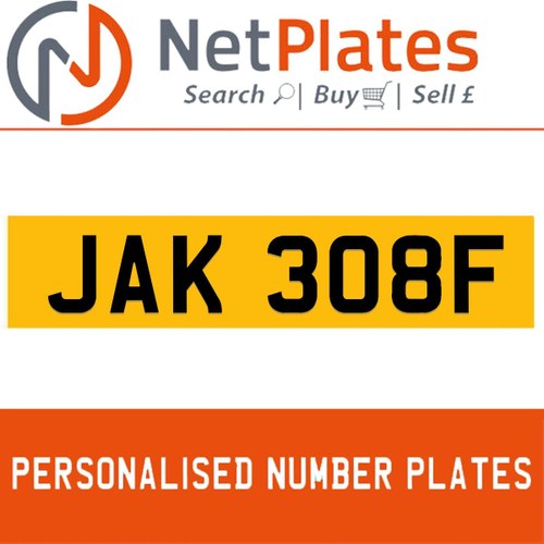 JAK 308F PERSONALISED PRIVATE CHERISHED DVLA NUMBER PLATE For Sale