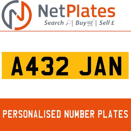 A432 JAN PERSONALISED PRIVATE CHERISHED DVLA NUMBER PLATE In vendita