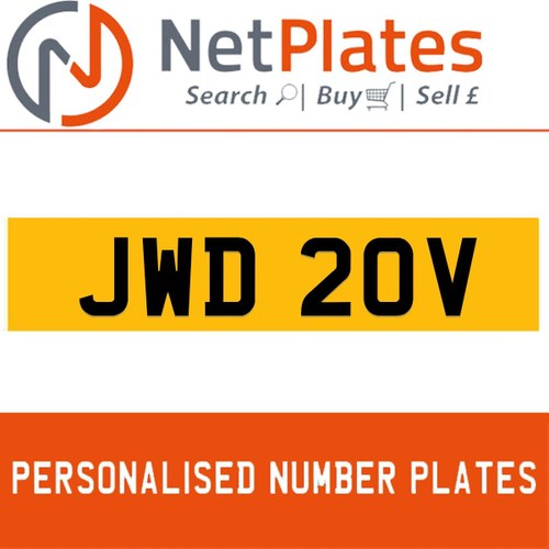 JWD 20V PERSONALISED PRIVATE CHERISHED DVLA NUMBER PLATE For Sale