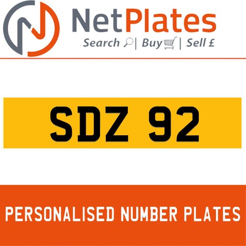 SDZ 92 PERSONALISED PRIVATE CHERISHED DVLA NUMBER PLATE For Sale