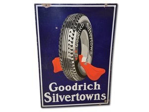 Goodrich Silvertowns with Tire and Red Tube Porcelain Sign For Sale by Auction