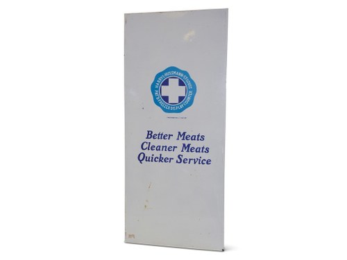 "Better Meats Cleaner Meats Quicker Service" Porcelain Sign In vendita all'asta