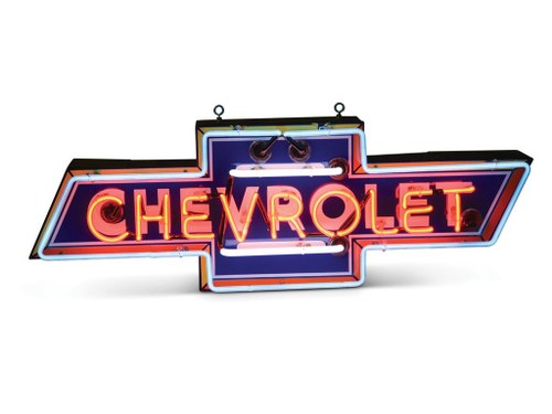 Multi-Color Chevrolet in Bowtie Neon Porcelain Sign For Sale by Auction