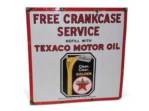 Texaco Black-T Motor Oil "Free Crankcase Service" Porcelain  In vendita all'asta