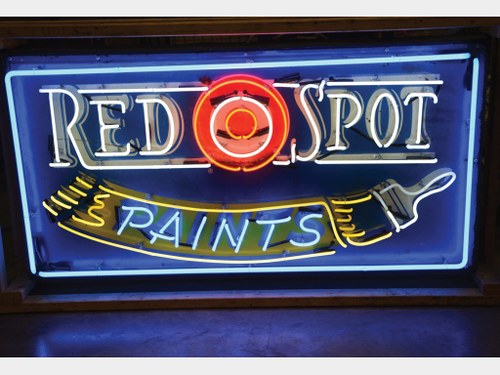 Red Spot Paints Neon Added Tin Sign In vendita all'asta