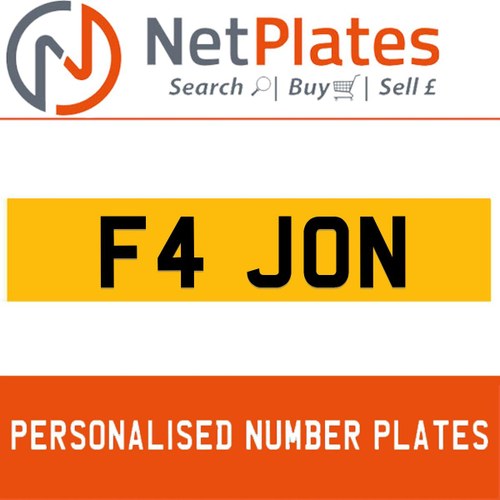 F4 JON PERSONALISED PRIVATE CHERISHED DVLA NUMBER PLATE For Sale