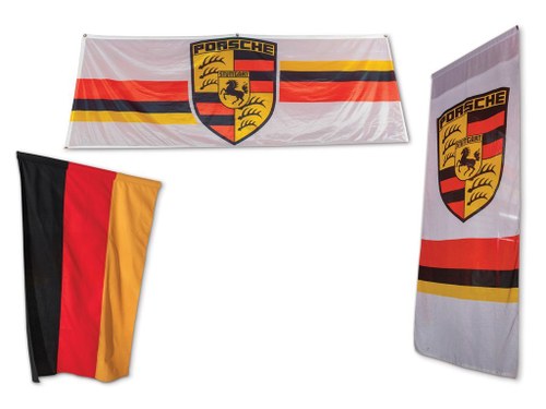 German Flag and Pair of Porsche Banners For Sale by Auction