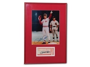 Pete Rose Autographed Photograph and Ticket Stub In vendita all'asta