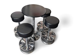 Niche Bahn Wheel Bar Stools and Table For Sale by Auction