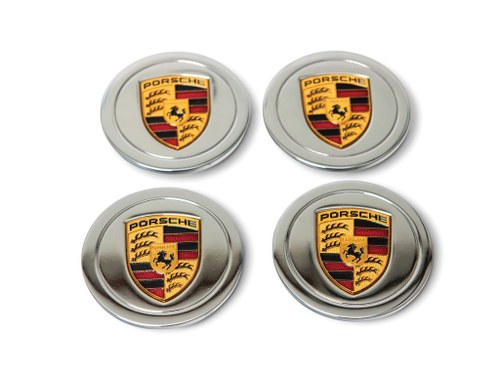 Chrome Porsche Crest Center Caps In vendita all'asta