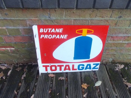 1940 VINTAGE FRENCH ENAMEL SIGN TOTAL GAZ DOUBLE SIDED  For Sale