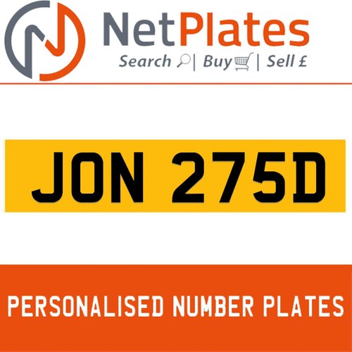 1900 JON 275D Private Number Plate from NetPlates Ltd For Sale