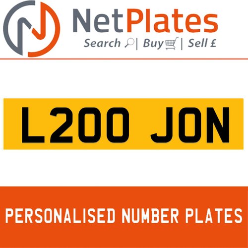 1900 L200 JON Private Number Plate from NetPlates Ltd For Sale