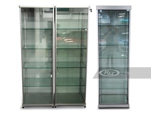 Three Glass Display Cabinets In vendita all'asta