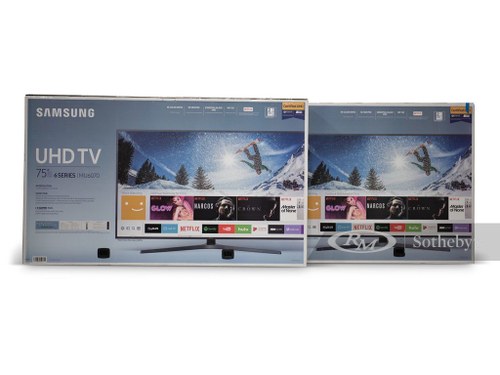 Two 75 in. Samsung UHD TVs with Wall Mounts In vendita all'asta