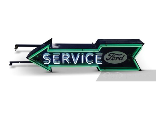 Ford Service Arrow Double-Sided Neon Porcelain Sign with Mou In vendita all'asta