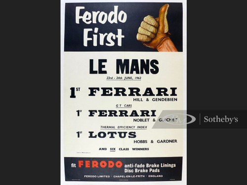 Ferodo First at LeMans June 1962, Original Advertising Poste For Sale by Auction