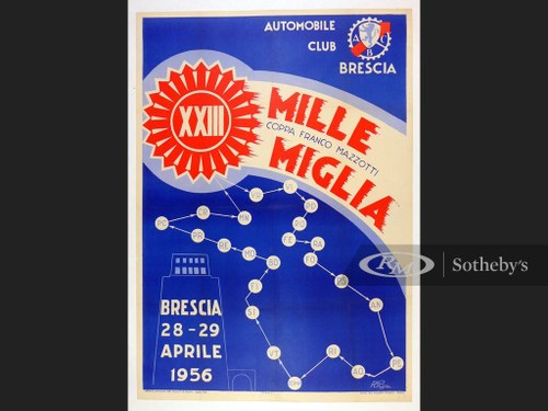 1956 Mille Miglia Official Event Poster For Sale by Auction