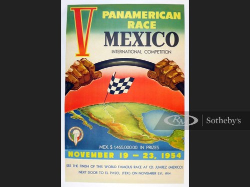 V Carrera Panamericana 1954 Official Event Poster in English For Sale by Auction