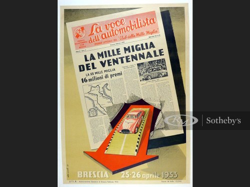 La Mille Miglia Del Ventennale Original Event Poster, 1953 In vendita all'asta