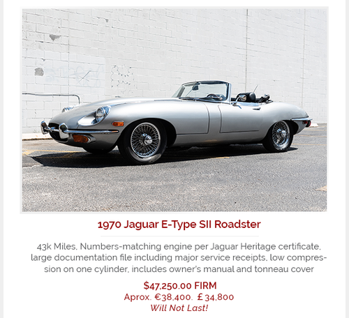 1970 Jaguar E-Type Roadster Convertible Correct LHD $47.2k For Sale